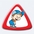 Nálepka 3D trojuholník dieťa v aute - chlapec s čiapkou