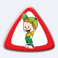 Nálepka 3D trojuholník dieťa v aute - chlapec s šiltovkou