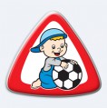 Nálepka 3D trojuholník dieťa v aute - chlapček s loptou