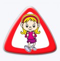 Nálepka 3D trojuholník dieťa v aute - dievčatko do školy