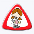 Nálepka 3D trojuholník dieťa v aute - dievčatko s plyšákom