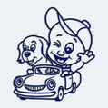 Nálepka na auto chlapček s psíkom v autíčku