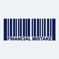 Samolepka čiarový kód s nápisom FINANCIAL MISTAKE